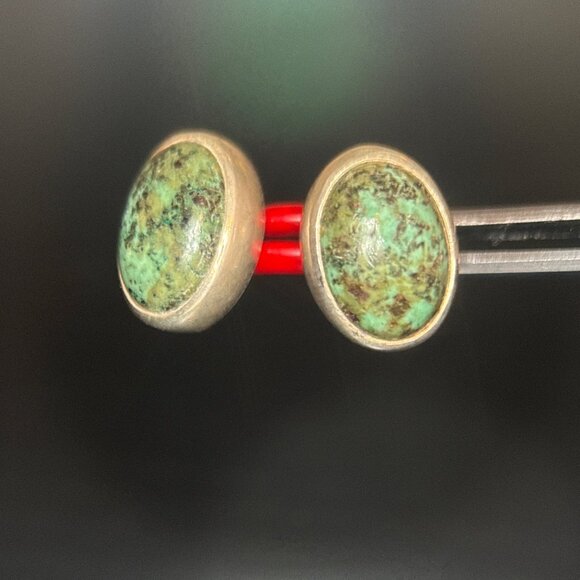 925 Oval Shaped Turquoise Stud Earrings - Picture 2 of 6